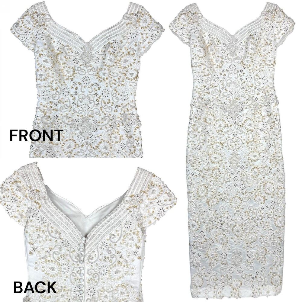 Ivory/White Wedding Dress-Heavily Embellished- XS-S * 2-4-6 Gold Sequin & Pearls